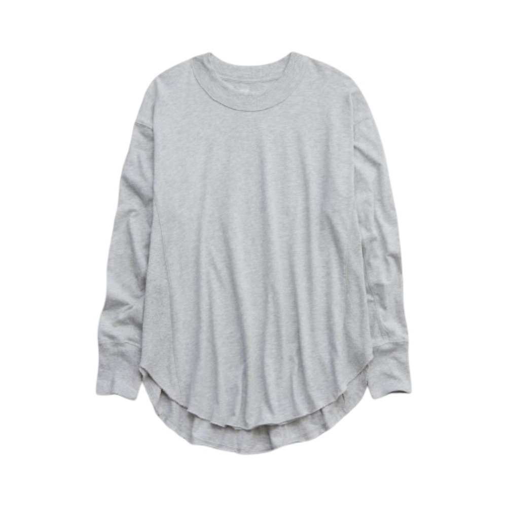 Aerie Long Sleeve Oversized Boyfriend T-Shirt in medium heather gray, size XS